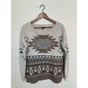 American Eagle womens S neutral cream aztec southwestern knit crew neck sweater